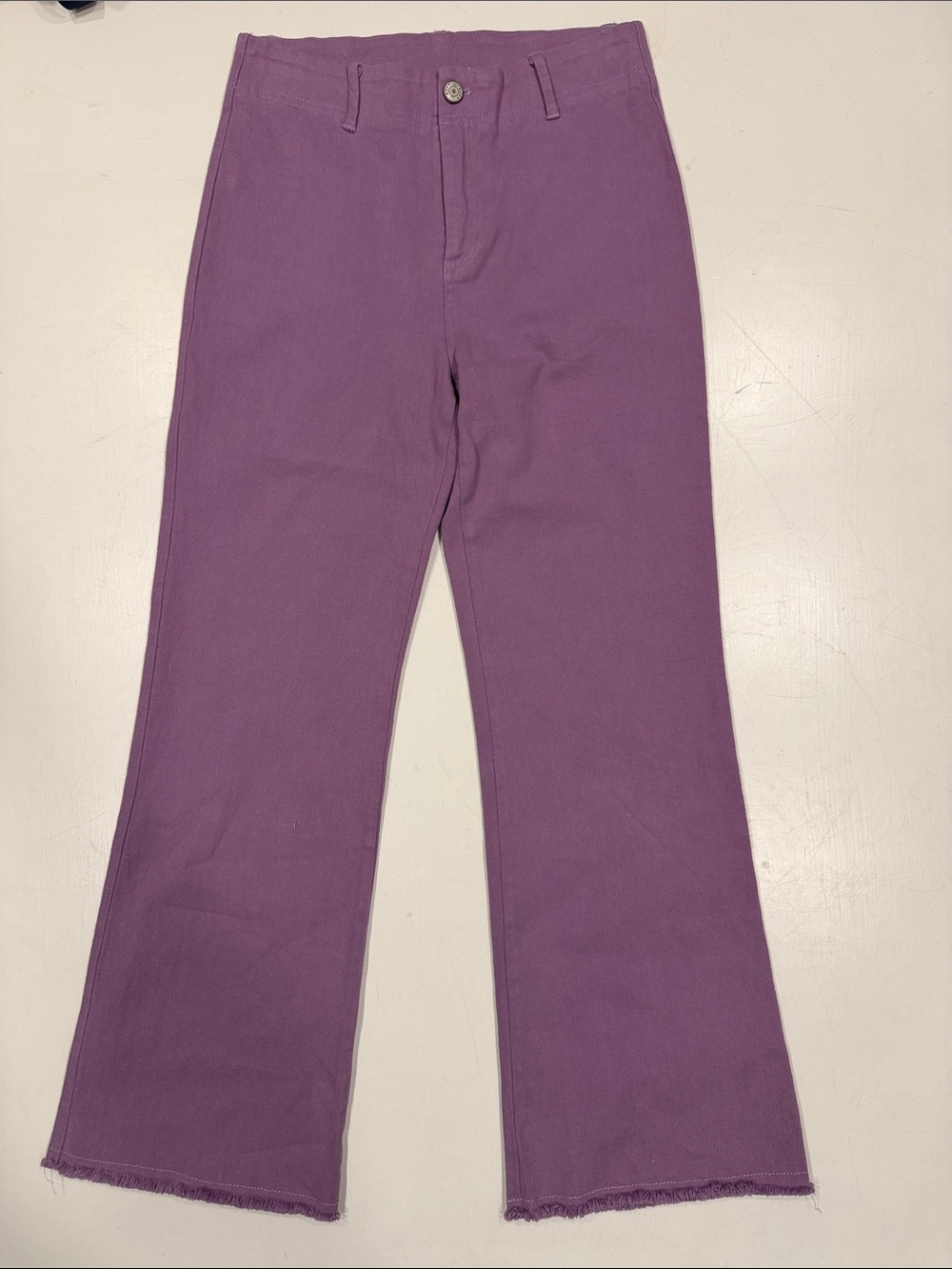 LA MIEL Women’s Purple Flare-Leg Jeans with Frayed Hem